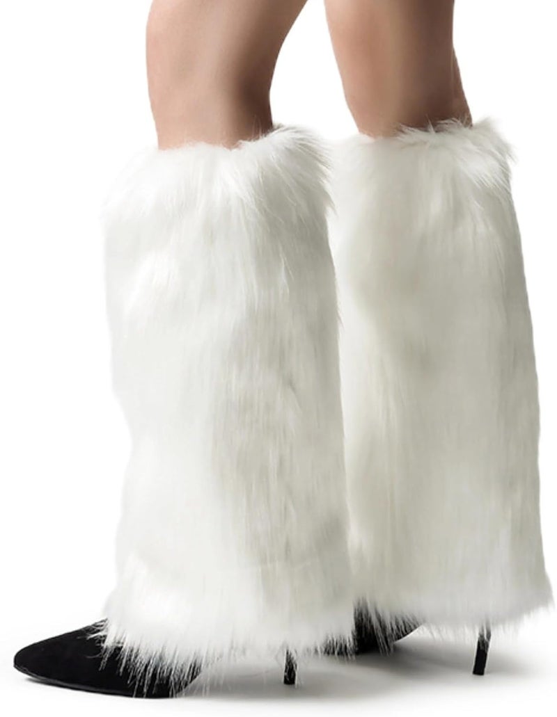 Peecabe Winter Women Faux Fur Fluffy Leg Warmers Fuzzy Long Boot Covers Furry For Christmas - Image 1